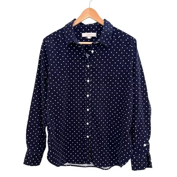 Loft Navy Dotted Button Up Long Sleeve Corduroy Everyday Shirt S Normcore Preppy - Picture 3 of 8